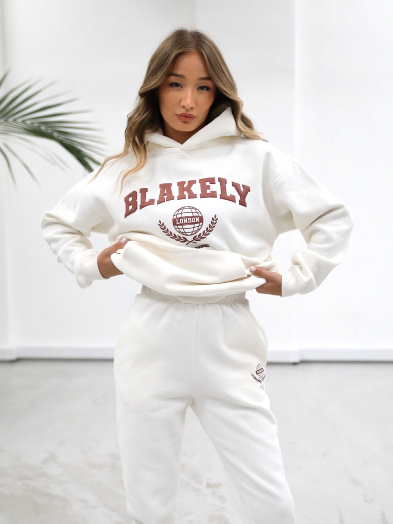 Blakely Women's Varsity Relaxed Hoodie Off White | 620-KRWXJA