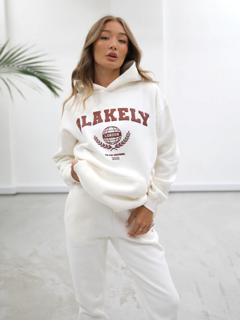 Blakely Women's Varsity Relaxed Hoodie Off White | 620-KRWXJA