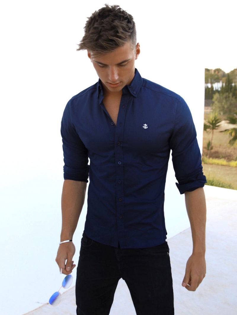 Blakely Worcester Fitted Stretch Shirt Navy | 275-DGOWMJ